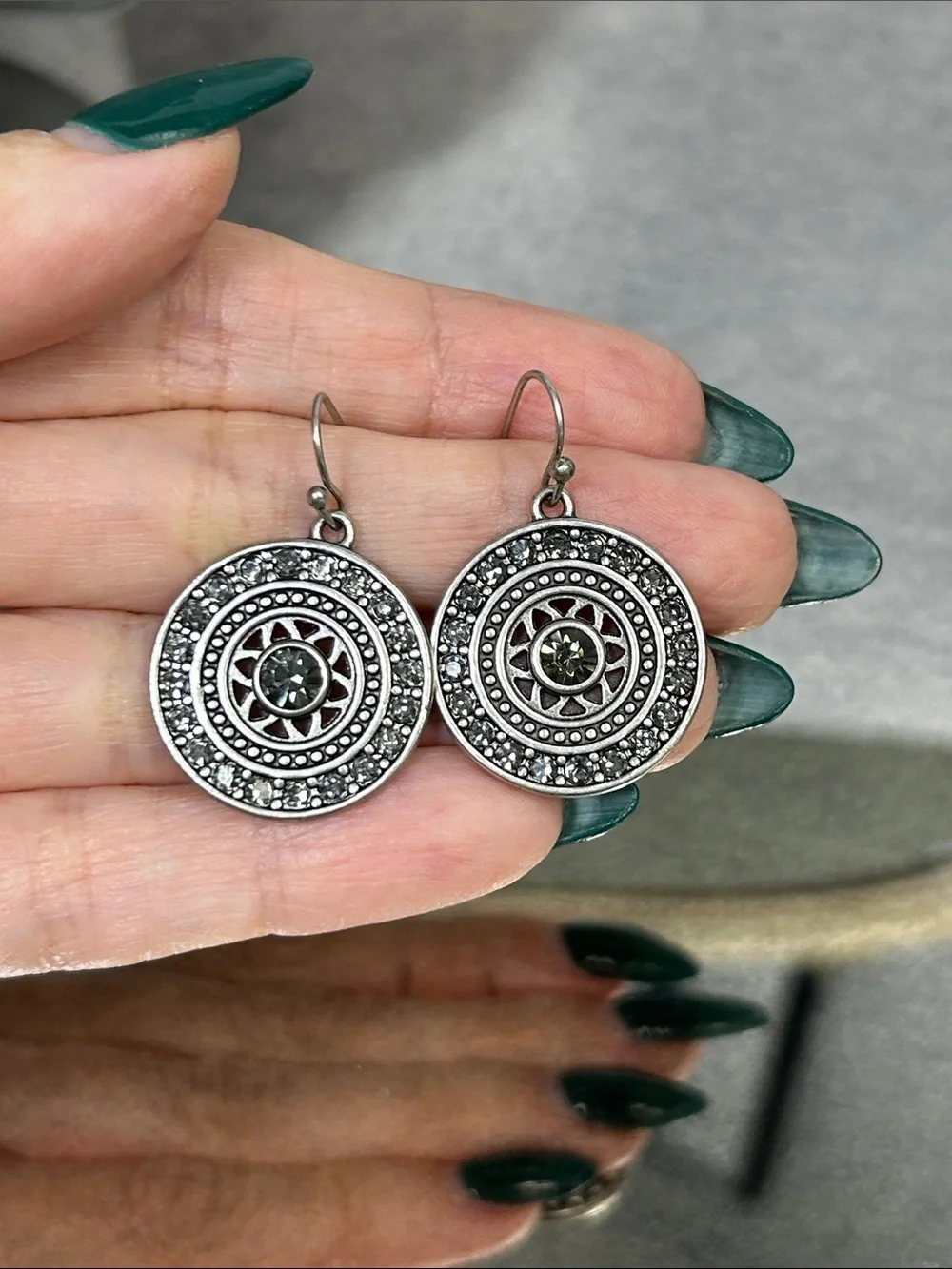 Silver-Tone Crystal Medallion Drop Earrings - Women Jewelry